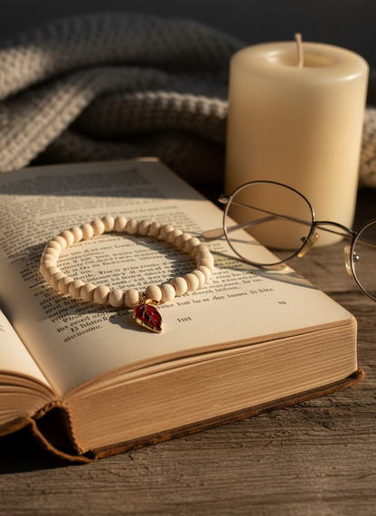 Holzperlenarmband mit Herbstblatt